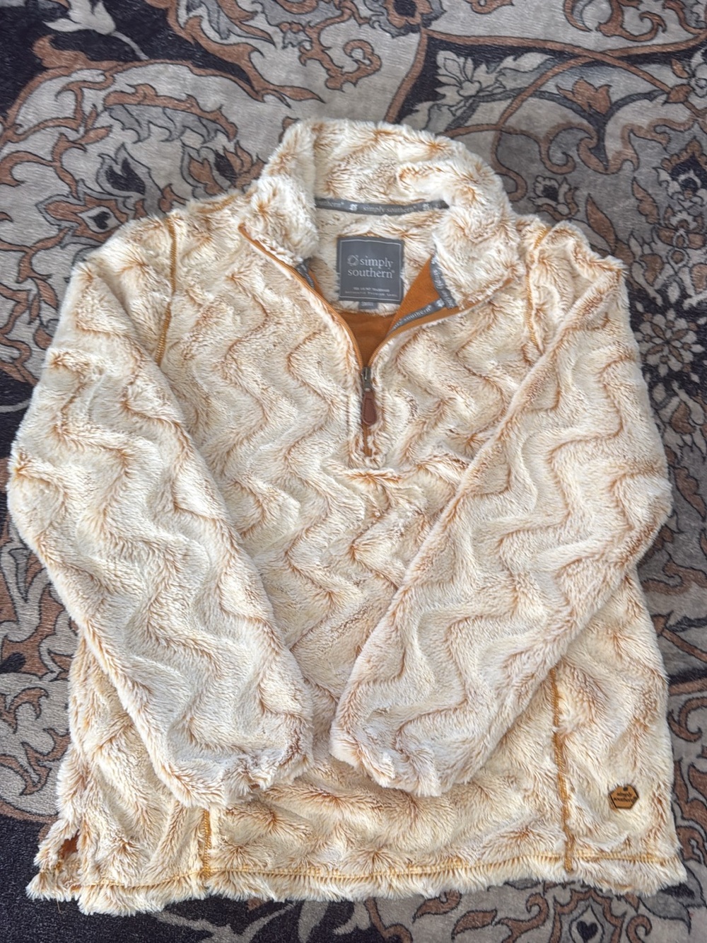 Simply Southern Cream Plush Chevron Quarter-Zip Pullover